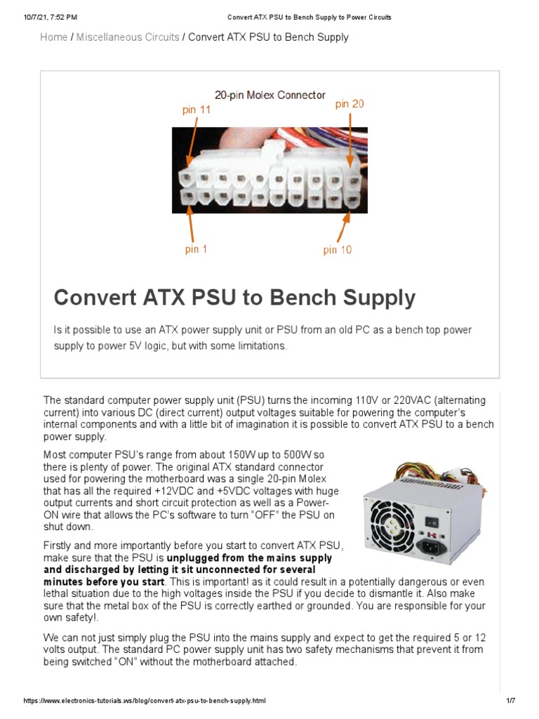 Convert ATX PSU To Bench Supply To Power Circuits PDF Resistor Electrical Engineering
