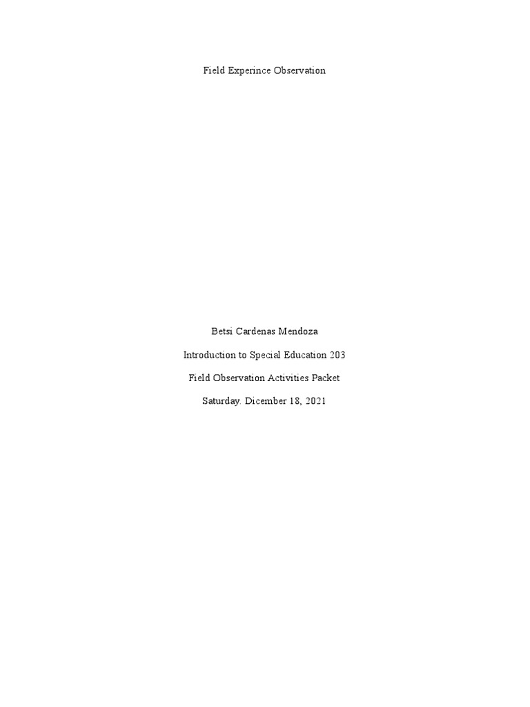 Field Observations Packet Edu 203 | PDF | Teachers | Classroom