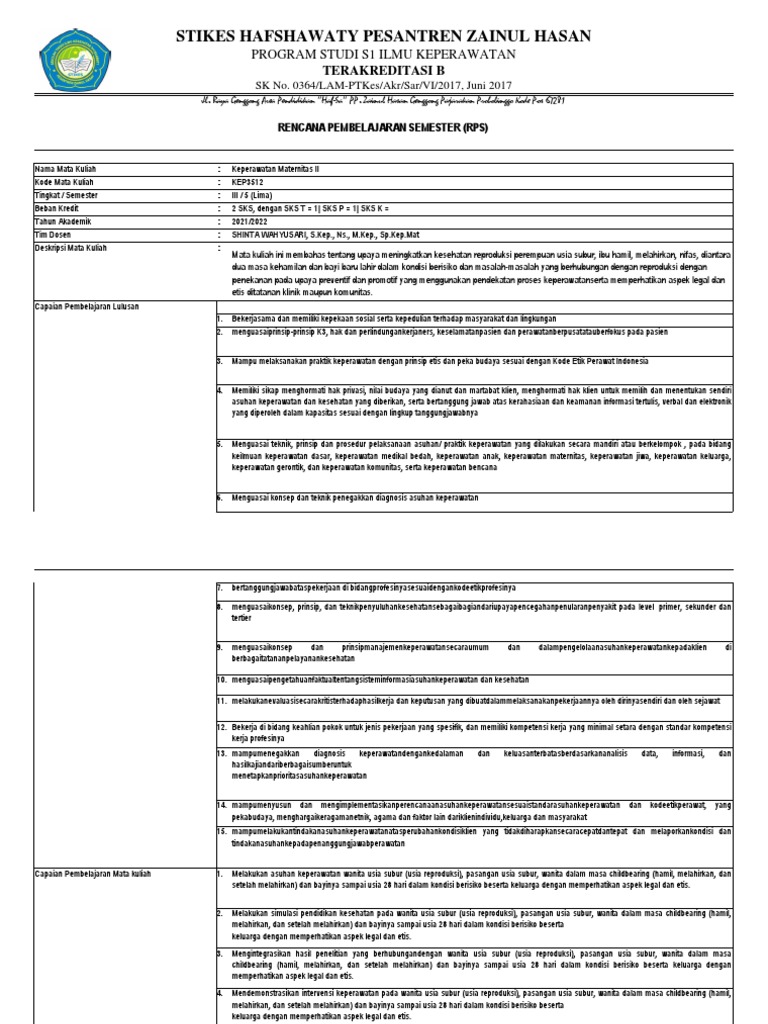 Keperawatan Maternitas II: RPS dan Capaian | PDF | Pengembangan Diri