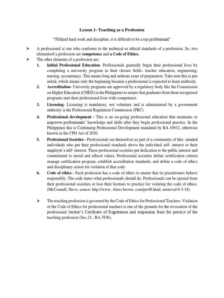 Elements of the Teaching Profession | PDF | Profession | Professional ...