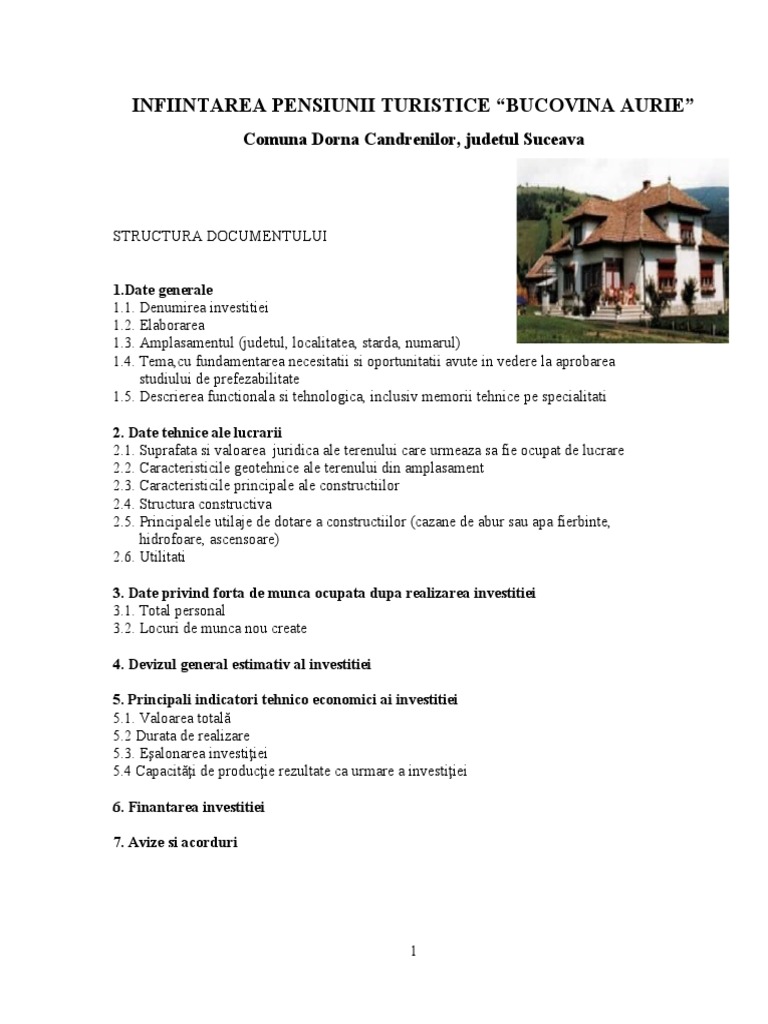 Proiect Pensiune Turistica | PDF