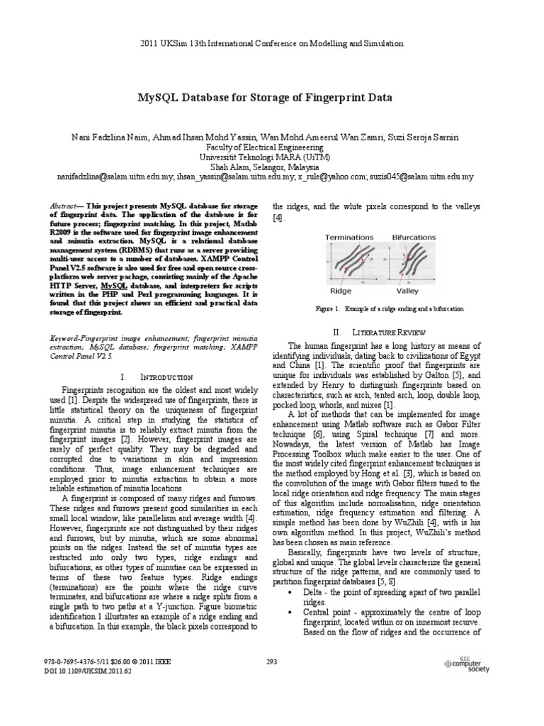 MySQL Database For Storage of Fingerprint Data PDF Fingerprint
