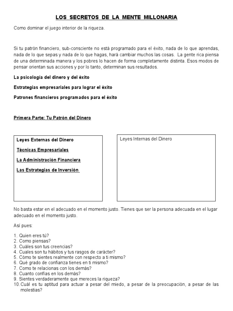Secretos de la Mente Millonaria | PDF | Mente | Las emociones