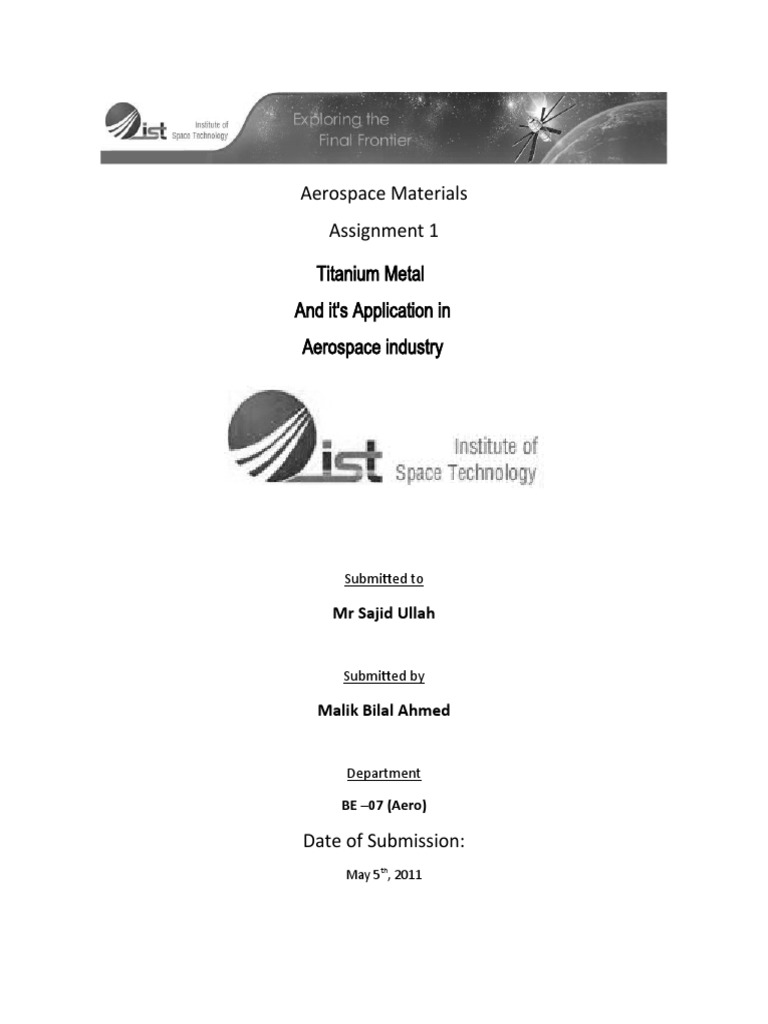 Aerospace Materials Assignment 1 Titanium Metal and It's Application in