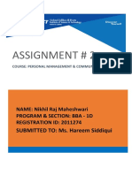 Assignment # 2, Personal Management & Communication (Nikhil Raj Maheshwari, BBA-1 D, 2011274)