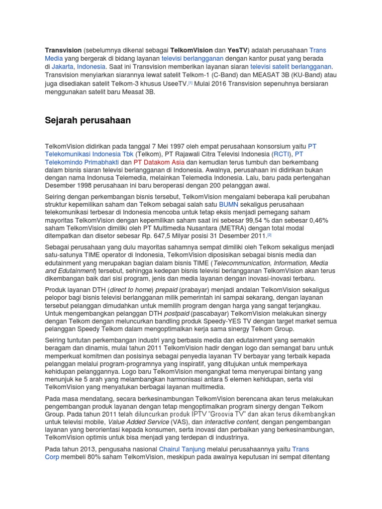 Sejarah dan Layanan Transvision | PDF
