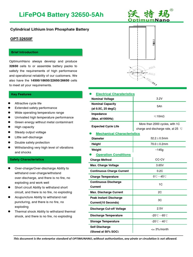 32650 LiFePO4 Battery Specifications | PDF | Electrical Engineering ...