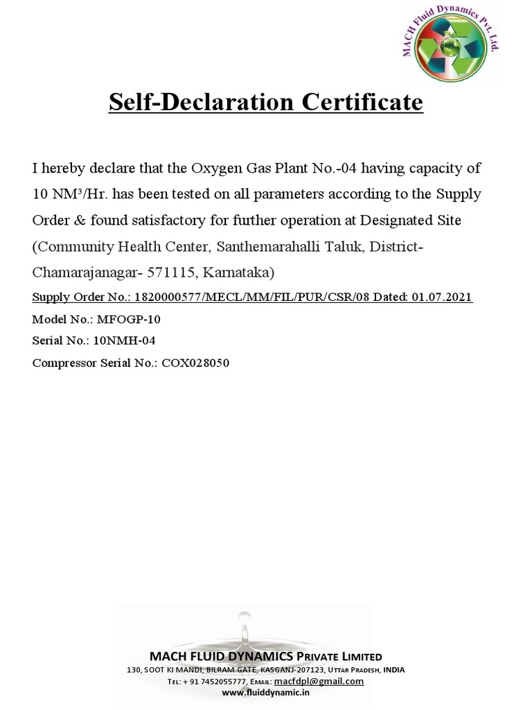 Self Declaration Certificate PDF