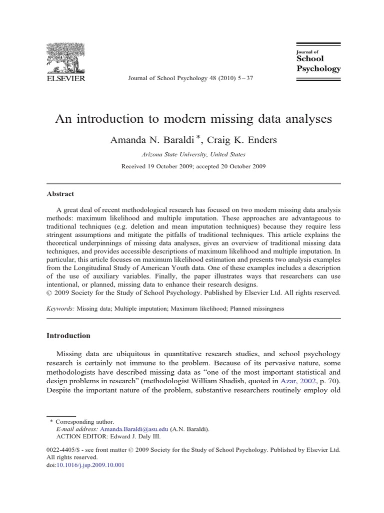 An Introduction To Modern Missing Data Analyses Pdf Regression