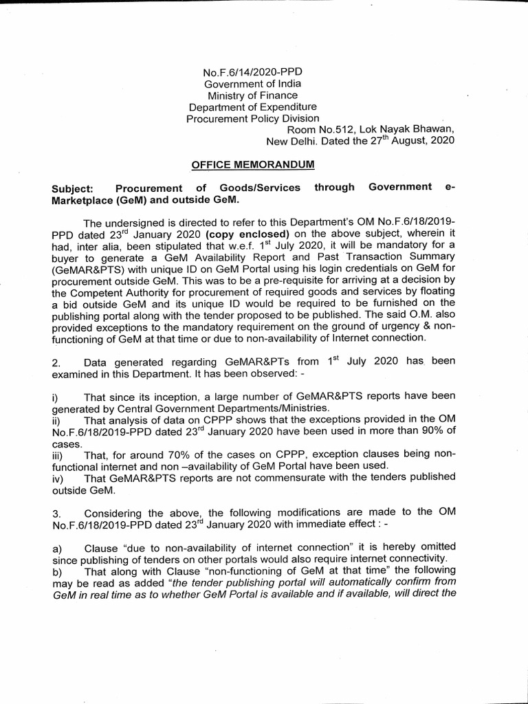 Procurement Goods and Services Through Gem and Outside Gem | PDF