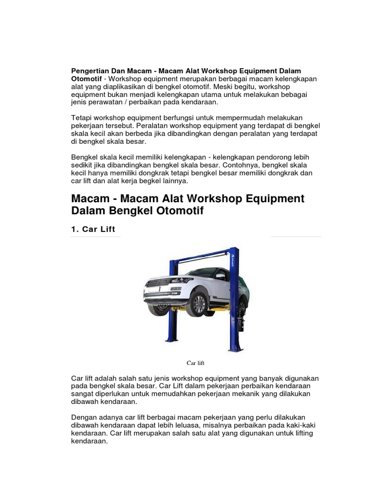 Alat Workshop Otomotif dan Fungsinya | PDF