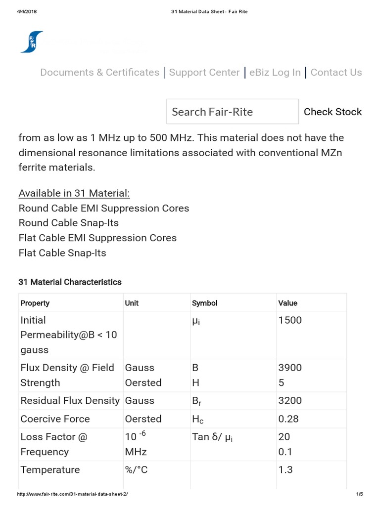 31 Material Data Sheet Overview | PDF | Electromagnetic Interference ...