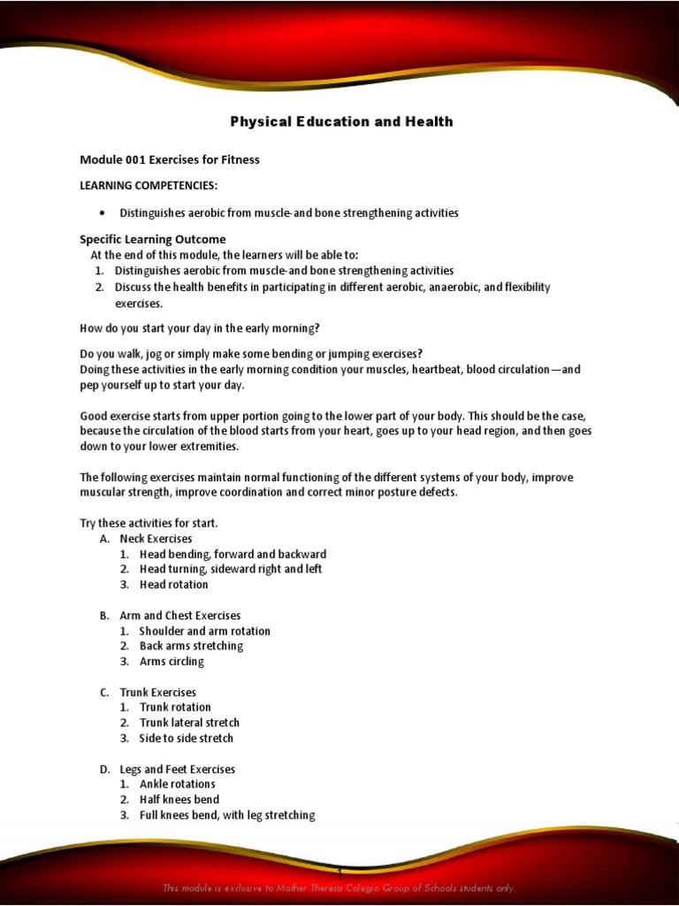 Fitness and Health Exercise Module | PDF | Strength Training | Body ...