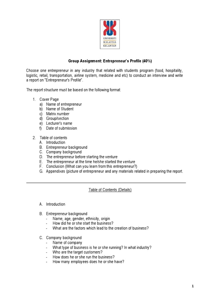 Entrepreneur Profile Group Assignment | PDF | Entrepreneurship | Cognition