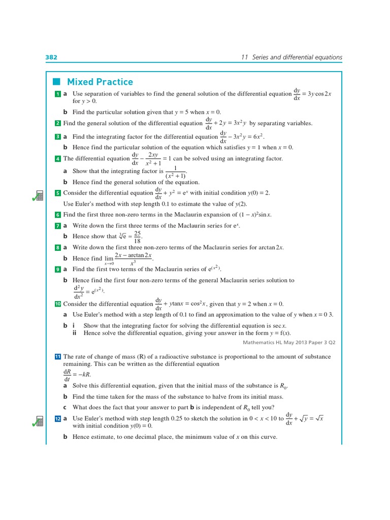 Differential Equations and Series Practice | PDF | Equations | Ordinary ...