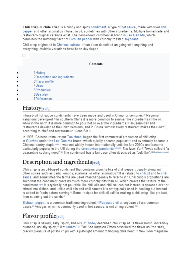 History Chili Crisp or Chile Crisp Is A Crispy and Spicy PDF Chili
