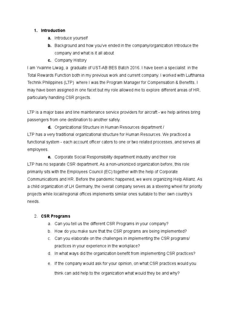 CSR Insights from Yvainne Liwag | PDF | Corporate Social Responsibility ...