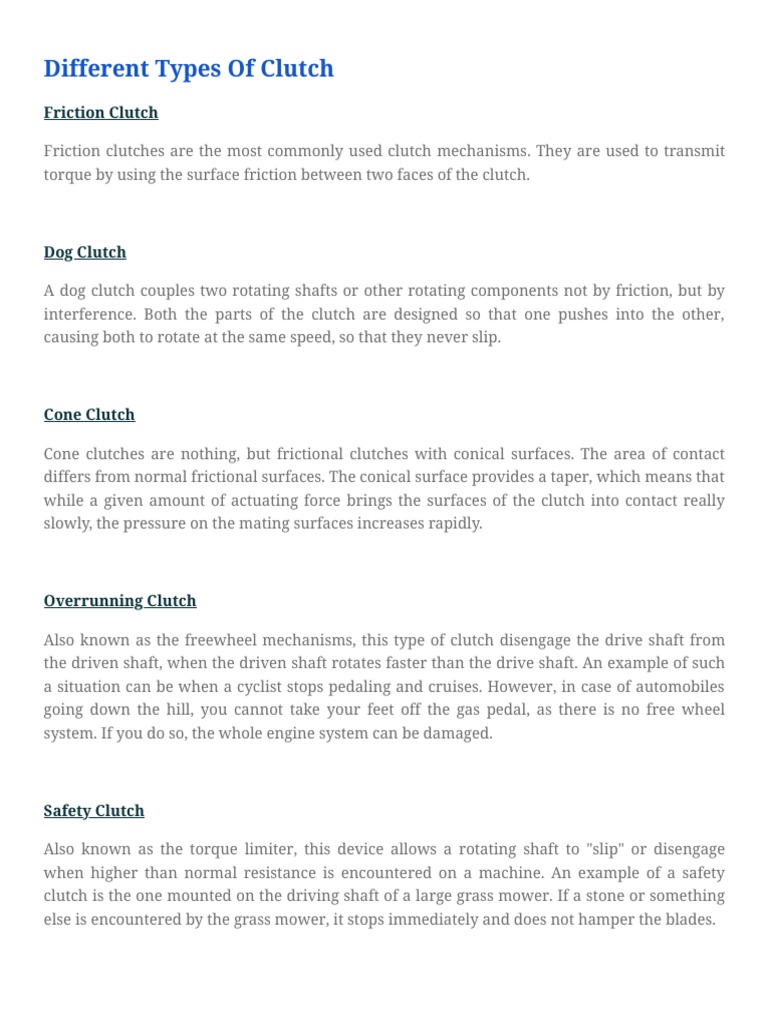 Types of Clutches PDF Clutch Vehicle Technology
