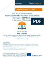 Certificate of Completion: Addressing The Global Climate Crisis in Your Classroom - 2021 Edition