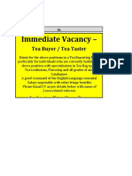 Immediate Vacancy - : Tea Buyer / Tea Taster