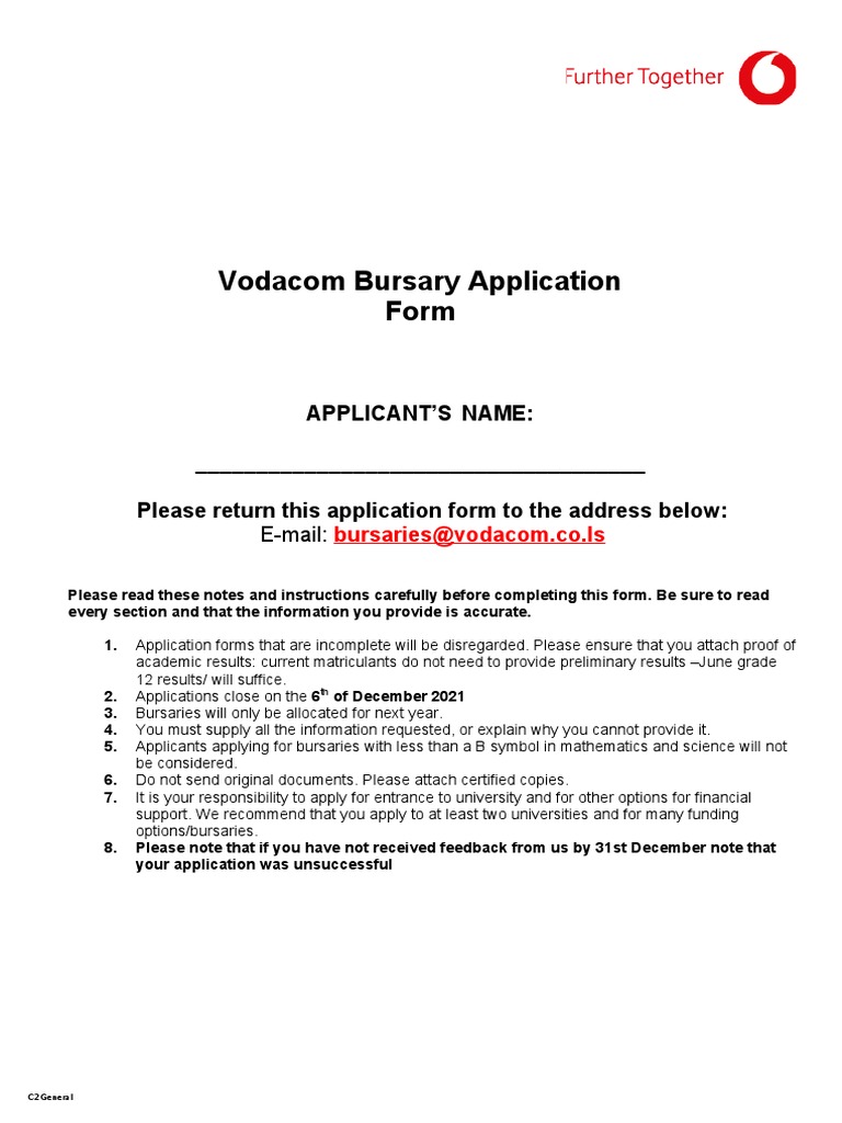 Vodacom Lesotho Bursary Application Form Final Pdf Disability