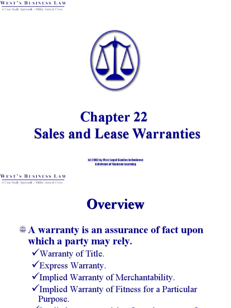 Sales and Lease Warranties PDF Implied Warranty Contract Law