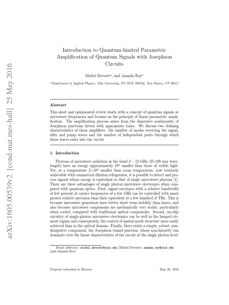 Quantum Parametric Amplification in Josephson Circuits | PDF | Wavelet ...
