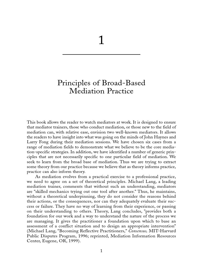 Principles of BroadBased Mediation Practice PDF Mediation Theory