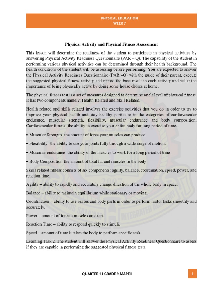 Physical Fitness Assessment for Grade 9 | PDF | Physical Fitness ...