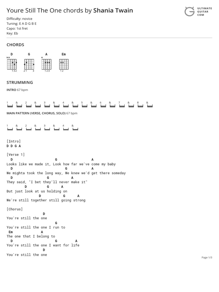 Youre Still The One Chords by Shania Twaintabs at Ultimate Guitar Archive PDF Song Structure