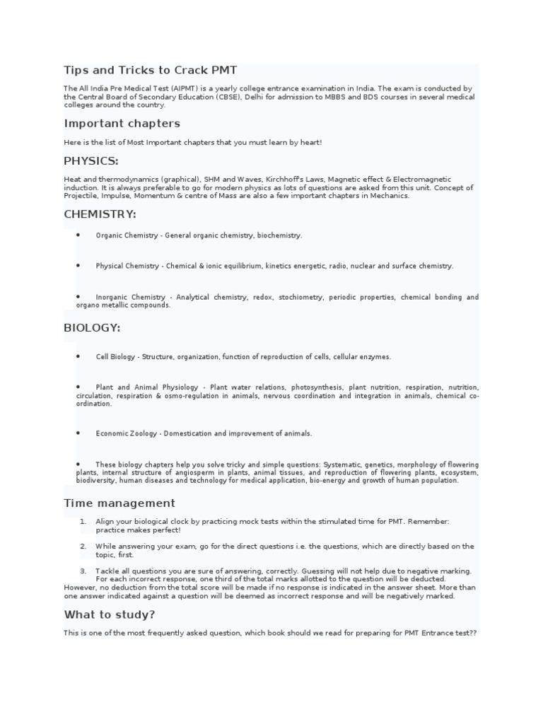 AIPMT Exam Preparation Guide | PDF | Question | Test (Assessment)