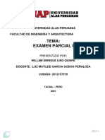 Tema: Examen Parcial I: Universidad Alas Peruanas Facultad de Ingeniería Y Arquitectura