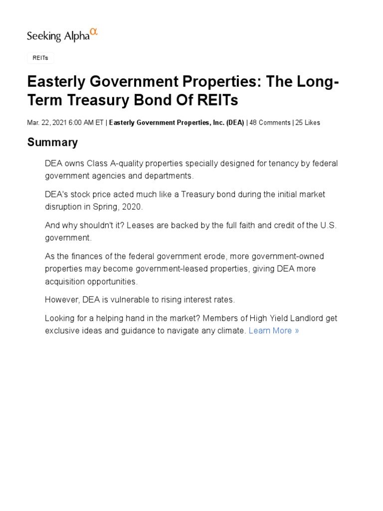 Easterly Government Properties (DEA) The LongTerm Treasury of REITs