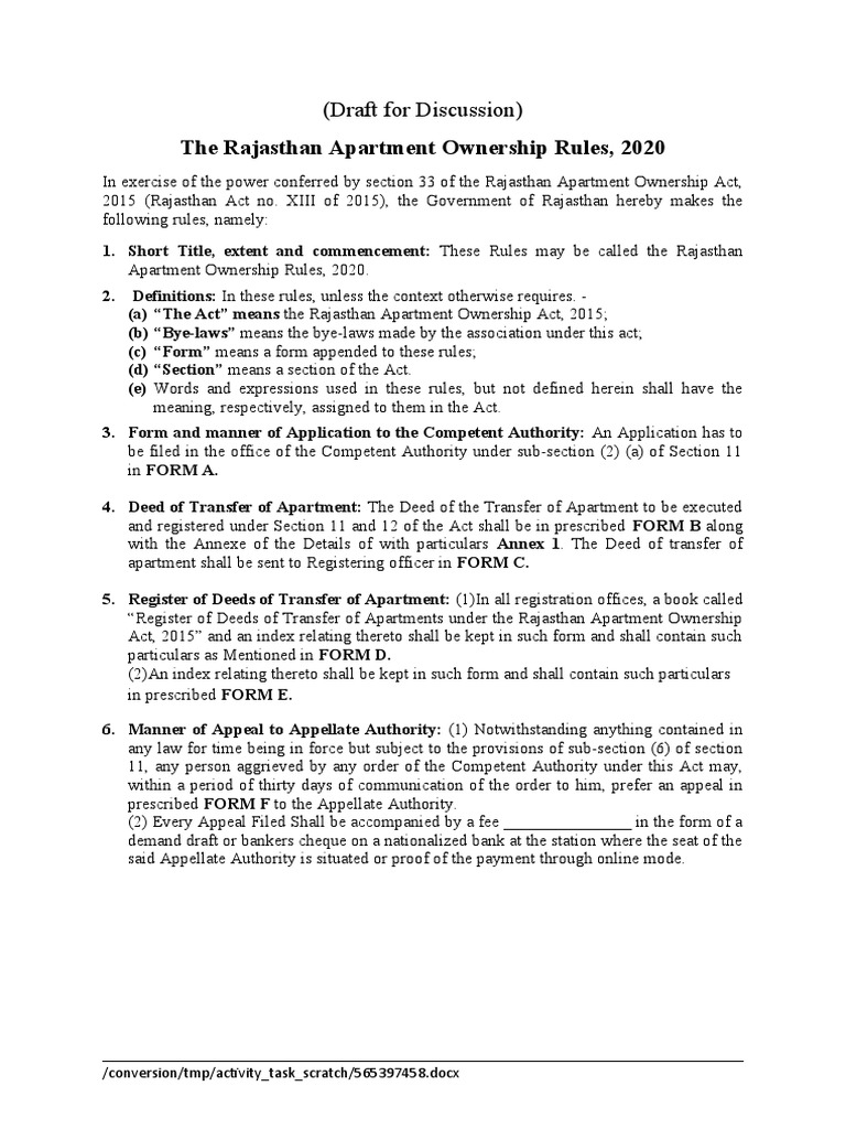Rajasthan Apartment Ownership Rules 2020 | PDF | Lease | Deed