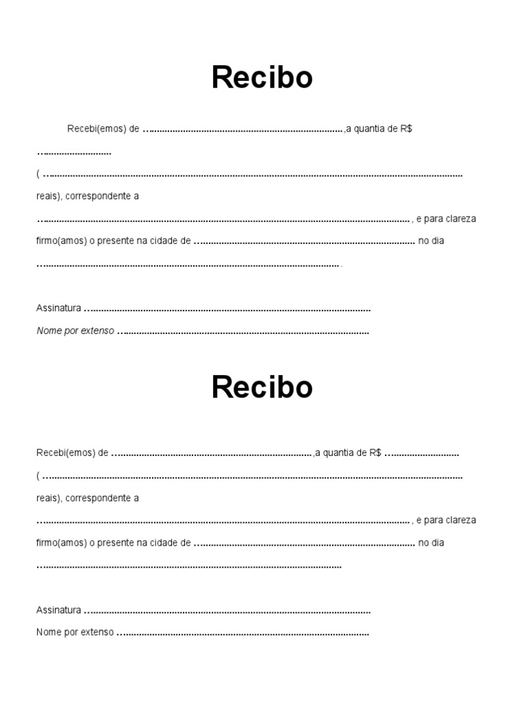 Modelo de Recibo Simples para Impressão | PDF