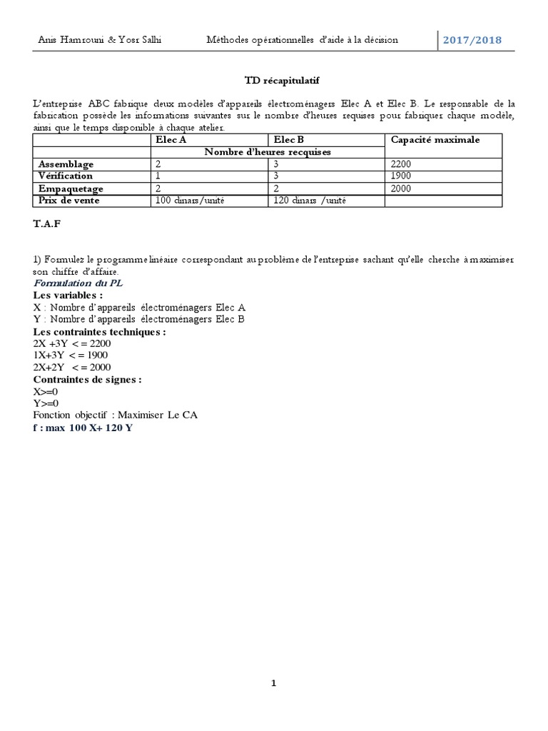 Correction Exercice 1 TD Récapitulatif 2018 2019 | PDF | Algorithmes ...