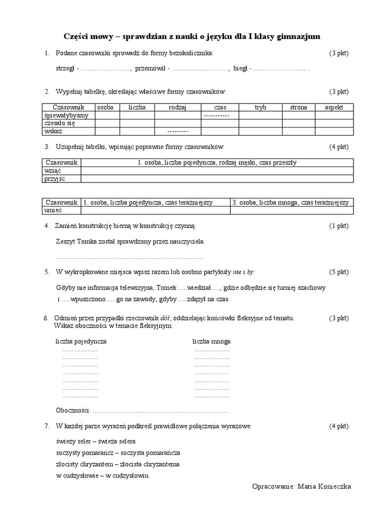 Sprawdzian Z Gramatyki KL 7 PDF