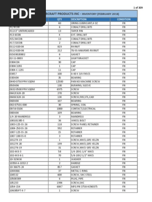 Aerospace Parts Inventory List | PDF | Screw | Washer (Hardware)