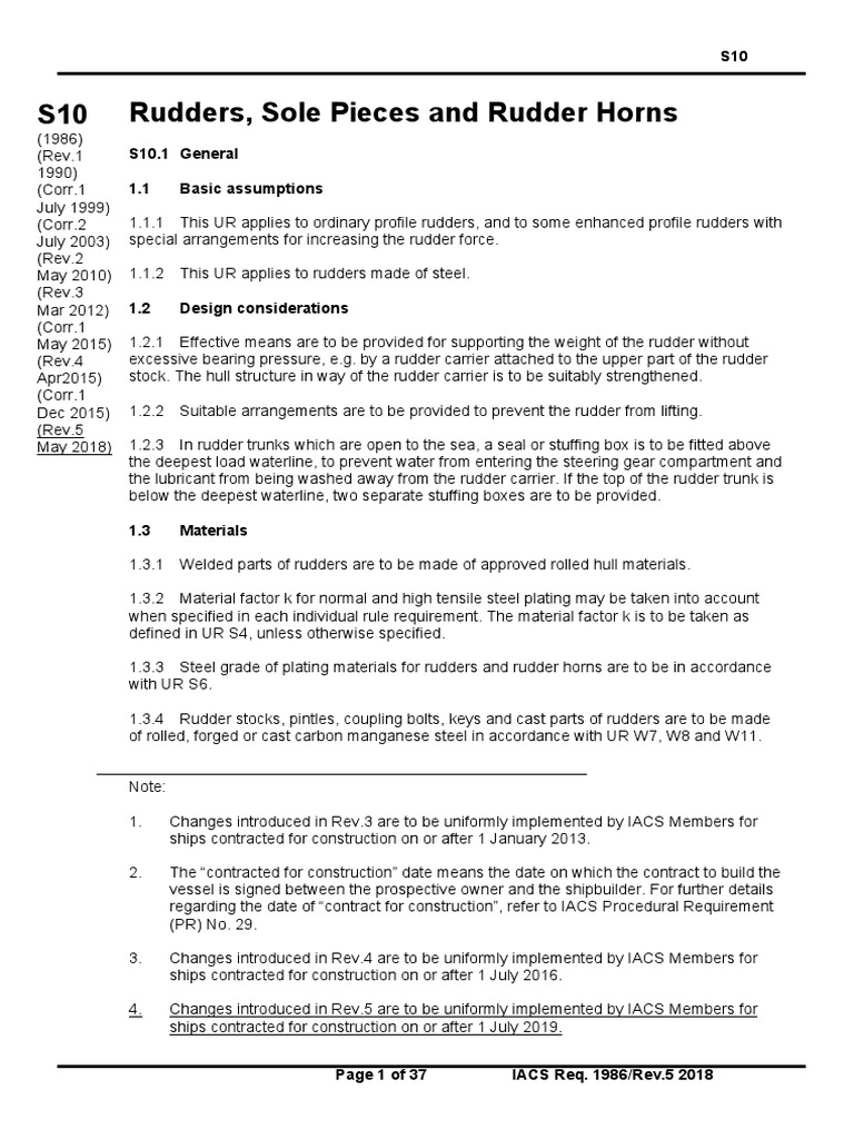Requirements for Rudders, Rudder Horns, and Sole Pieces Materials