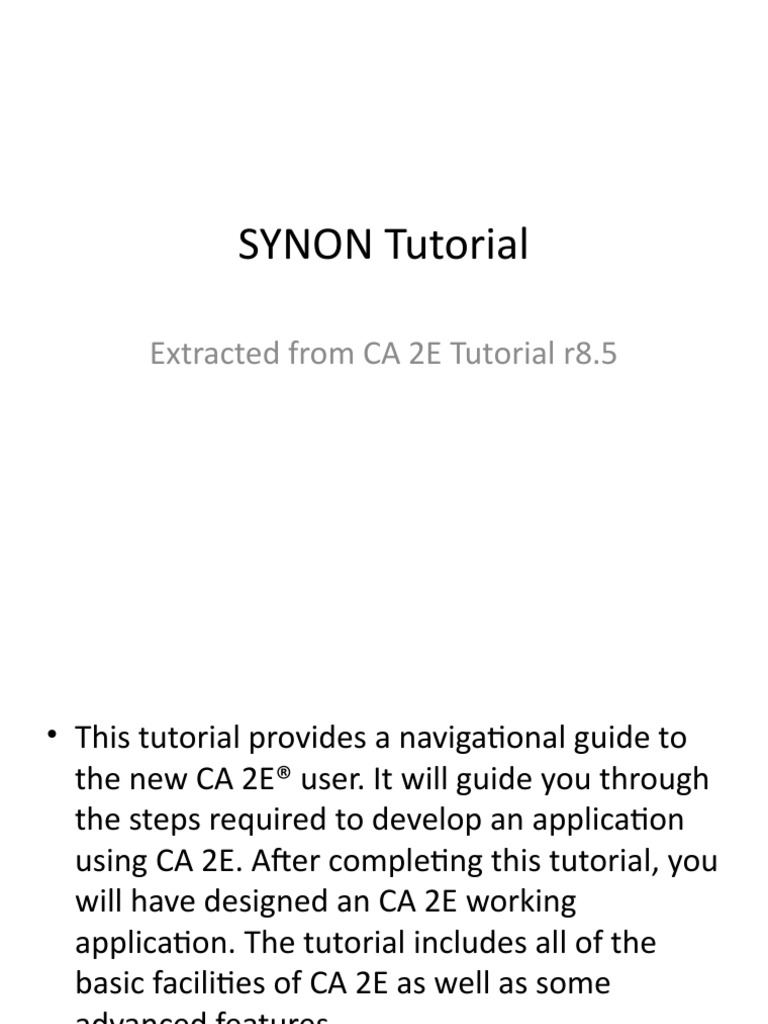 SYNON Tutorial: Extracted From CA 2E Tutorial r8.5 | PDF | Data Model ...
