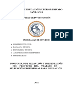Protocolo de redacción y presentación del proyecto de aplicación profesional para titulación