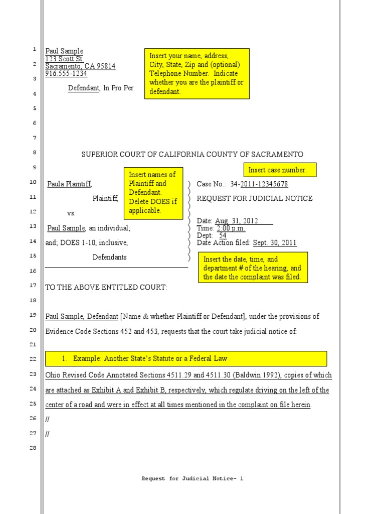 Request for Judicial Notice Template | PDF | Complaint | Government ...