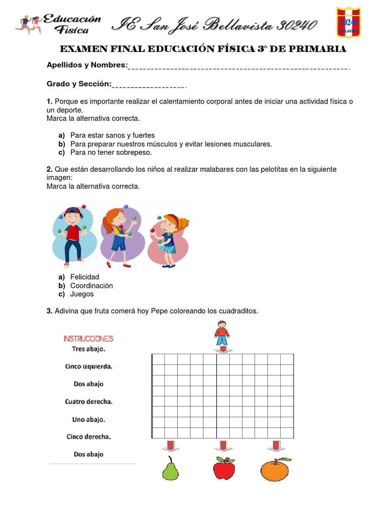 Examen Final Educación Física 3 Grado PDF