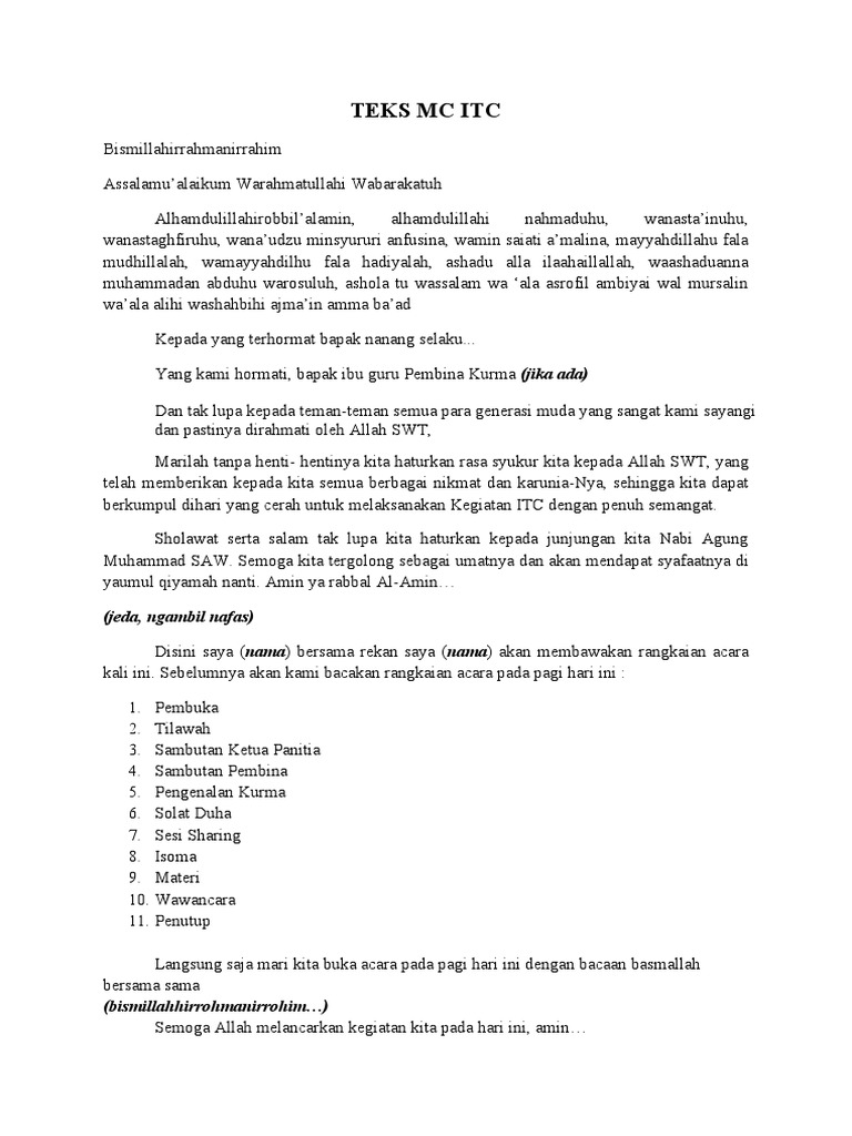 Pembukaan Acara ITC dengan Pantun | PDF