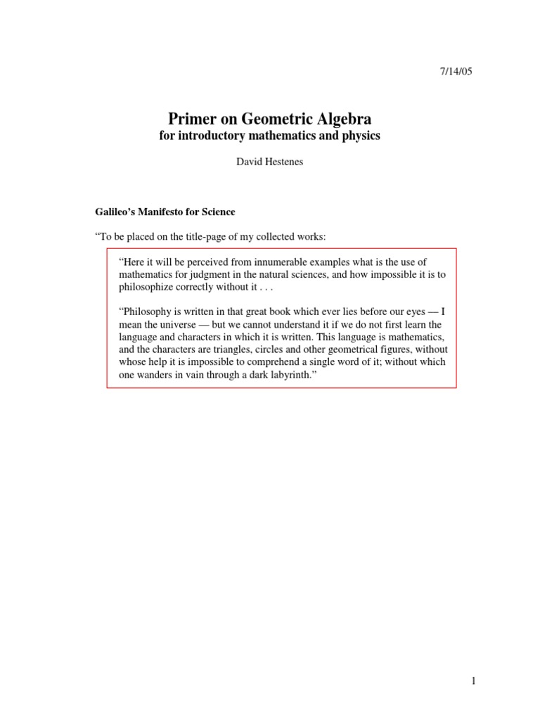 Primer On Geometric Algebra For Introductory Mathematics and Physics