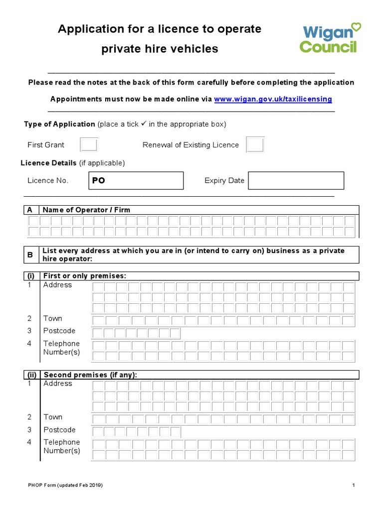 Apply For A Licence To Operate Private Hire Vehicles Download Free