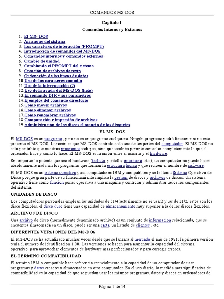 Comandos Esenciales de MS-DOS | PDF | Dos | Archivo de computadora
