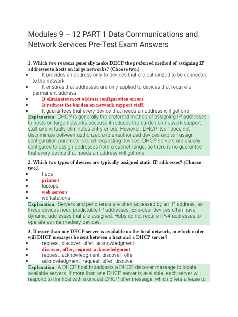 Modules 9 - 12 PART 1 Data Communications and Network Services Pre-Test ...