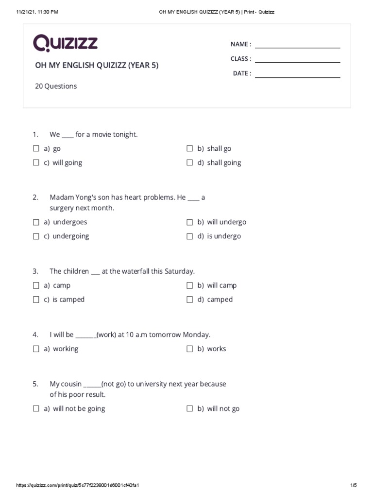 english form 5 quizizz