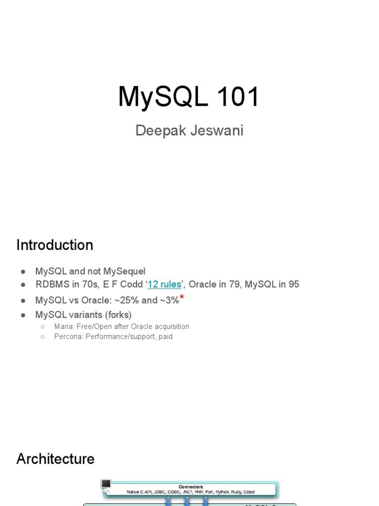 Mysql 101: Deepak Jeswani | PDF | Database Index | Database Transaction